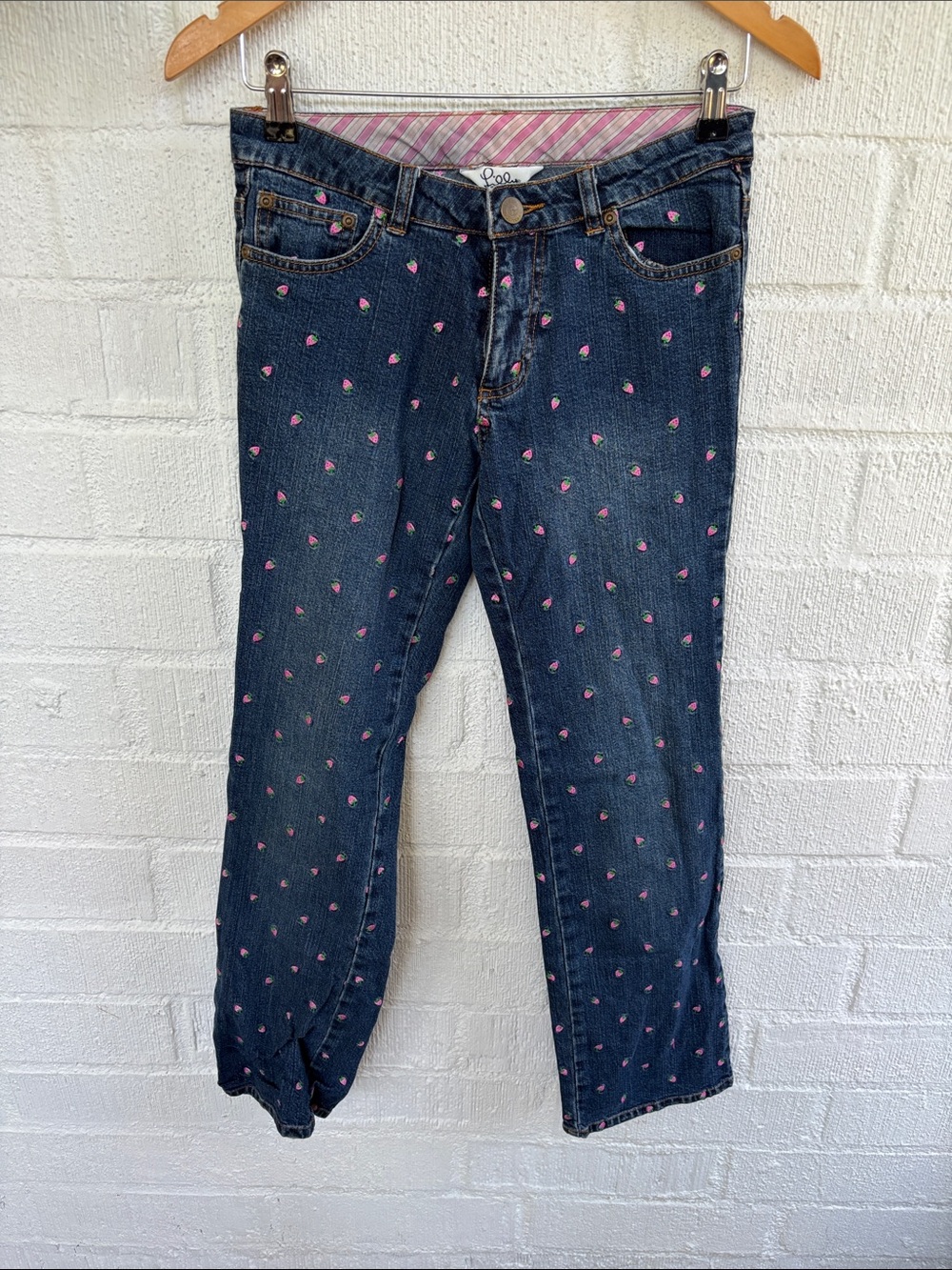 Lilly Pulitzer Strawberry Embroidered Dark Blue Straight Leg Denim sz 2